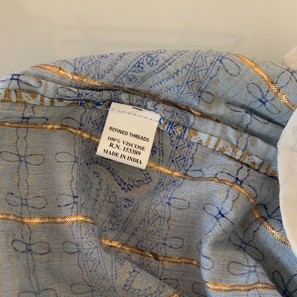 Refined Threads Blue Gold‎ Metallic Thread Boho Cottage Women's Maxi Dress 2X - Picture 7 of 8